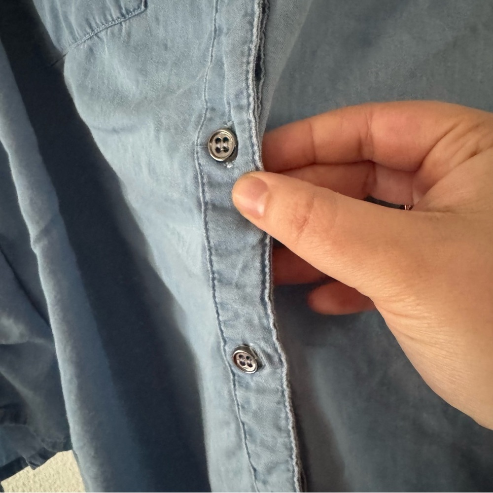 CLUB Z COLLECTION Tencel Cotton Chambray Blouse 3X Plus Coastal Cottagecore Chic - Picture 5 of 11